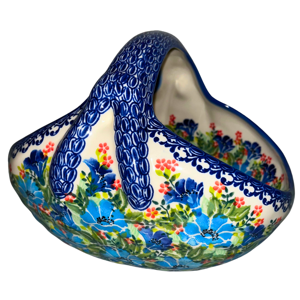 kalich polish pottery large basket unikat ooak blue floral